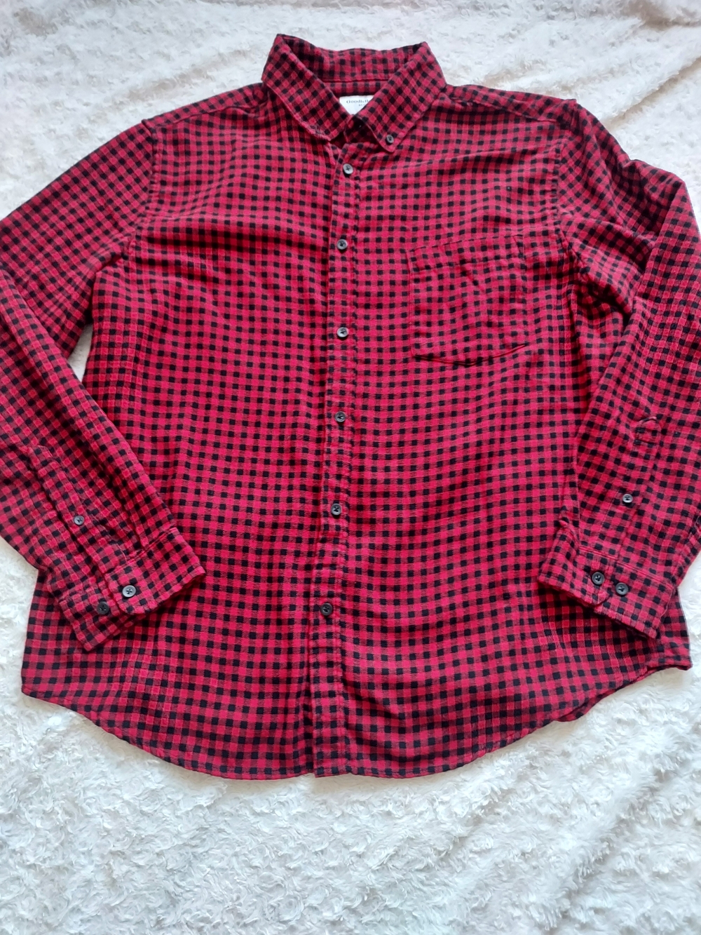 Goodfellow & Co XL Red & Black Plaid Long-Sleeve Flannel Shirt Outdoor Fall